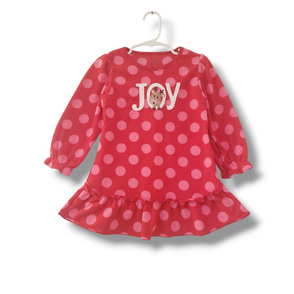 2T Girls Red JOY Fleece Holiday Nightgown Carters Sleep - Picture 1 of 3